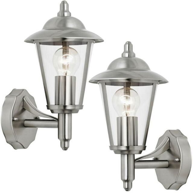 Loops 2 PACK IP44 Outdoor Wall Lamp Stainless Steel Traditional Lantern Porch Uplight in Metallics - image 1