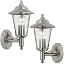 Loops 2 PACK IP44 Outdoor Wall Lamp Stainless Steel Traditional Lantern Porch Uplight in Metallics - thumbnail 1