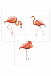 ARTZE Set of 3 Graphical Pink Flamingo's Art Posters in Dark Pink - Size: W50 cm x H70 cm - thumbnail 1
