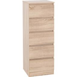 Seconique Malvern 5 Drawer Narrow Chest - Sonoma Oak in Light Oak - thumbnail 2
