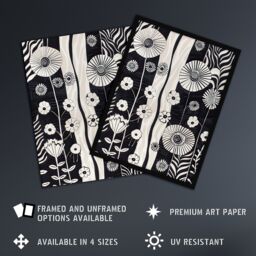 "Artery8 Wildflower Garden Black & White Stripes Abstract Wall Art Print - Size: W24"" x H32""" - thumbnail 2