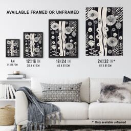 "Artery8 Wildflower Garden Black & White Stripes Abstract Wall Art Print - Size: W24"" x H32""" - thumbnail 3