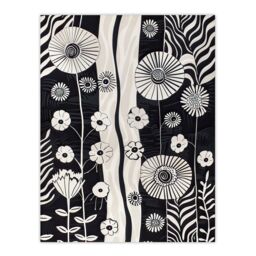 "Artery8 Wildflower Garden Black & White Stripes Abstract Wall Art Print - Size: W24"" x H32""" - thumbnail 1