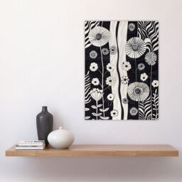"Artery8 Wildflower Garden Black & White Stripes Abstract Wall Art Print - Size: W24"" x H32""" - thumbnail 4