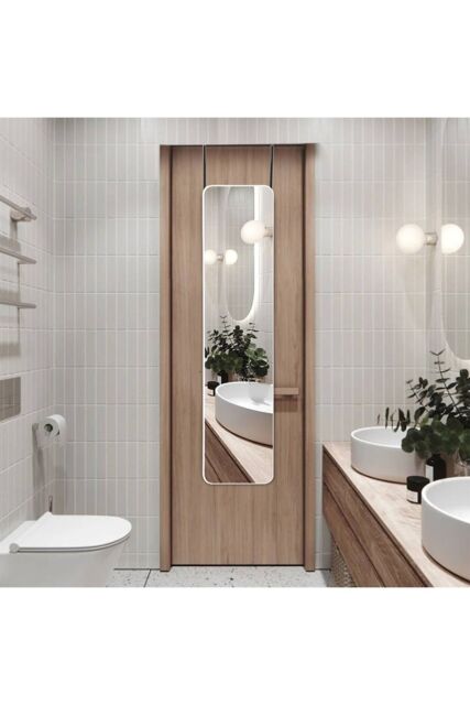 Living and Home White Rounded Rectangular Metal Frame Door/Wall Mount Mirror for Hallway, Bedroom & Bathroom, 28cm W x 118cm H - image 1