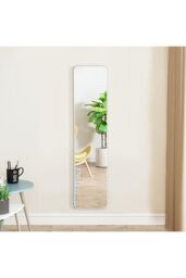 Living and Home White Rounded Rectangular Metal Frame Door/Wall Mount Mirror for Hallway, Bedroom & Bathroom, 28cm W x 118cm H - thumbnail 3