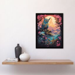 Artery8 Wall Art Print Owl Yokai Concept Art Painting Mythical Folklore Creature Standing Before Warrior in a Cherry Blossom Forest Landscape at - thumbnail 4