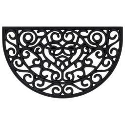 Berkfield Home Door Mat Half Round 45x75 cm Rubber in Black - thumbnail 1