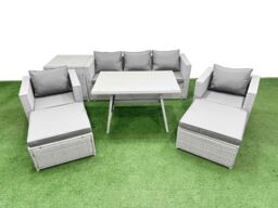 Fimous 8 Pieces Outdoor PE Rattan Sofa Armchair Set with Side Table Big Stool in Light Grey - thumbnail 2