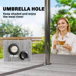 OUTSUNNY Garden Dining Table, Outdoor Table with Umbrella Hole in Light Grey - thumbnail 6