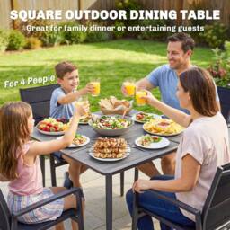 OUTSUNNY Garden Dining Table, Outdoor Table with Umbrella Hole in Light Grey - thumbnail 4