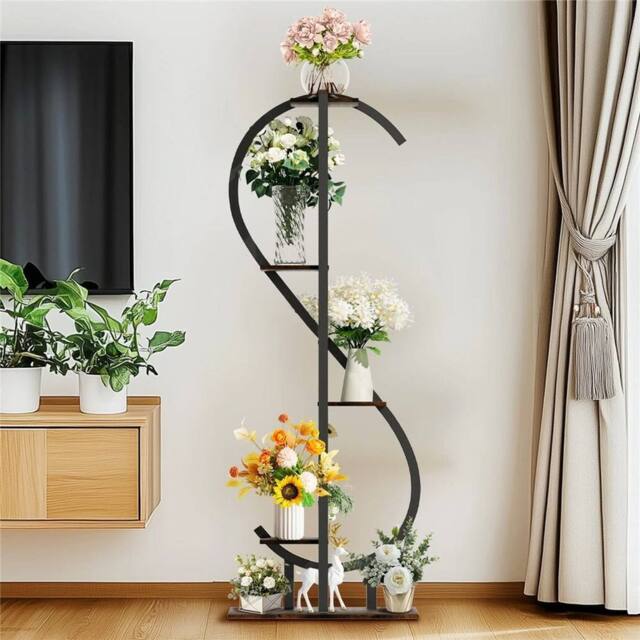 Kelvenix 5-Tier Vertical S-Shaped Plant Stand Corner Flower Holder Shelf in Black - image 1