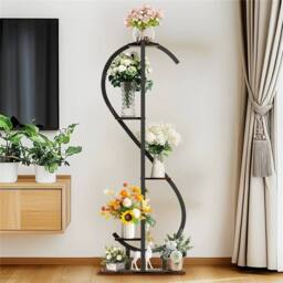 Kelvenix 5-Tier Vertical S-Shaped Plant Stand Corner Flower Holder Shelf in Black