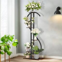 Kelvenix 5-Tier Vertical S-Shaped Plant Stand Corner Flower Holder Shelf in Black - thumbnail 4