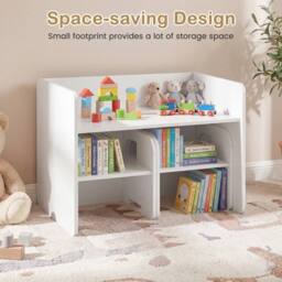 CASART 3PCS Kids Table & Chair Set Toddler Table & 2 Chairs w/Chalkboard in White - thumbnail 7