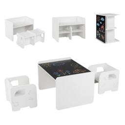 CASART 3PCS Kids Table & Chair Set Toddler Table & 2 Chairs w/Chalkboard in White - thumbnail 1