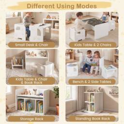 CASART 3PCS Kids Table & Chair Set Toddler Table & 2 Chairs w/Chalkboard in White - thumbnail 9