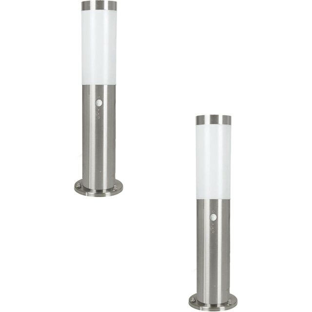 Loops 2 PACK IP44 Outdoor Bollard Light & PIR Sensor Stainless Steel 450mm Lamp Post in Metallics - image 1
