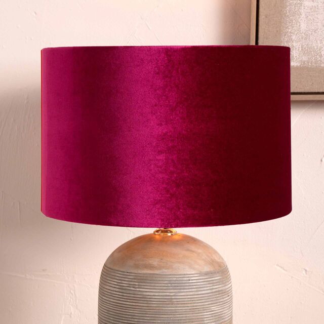 Ruma Fuchsia Pink Velvet Cylinder Lampshade for Table Lamps in Red - Size: 18 inches - image 1