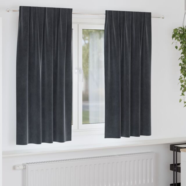 Berkfield Home Blackout Curtains with Top Tape 2 pcs Dark Grey Velvet - image 1