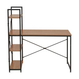 Orsina Light Yellow Desk With Black Metal Frame & Shelves, Shelf Unit With Open Frame Structure, Ideal For Office in Natural - thumbnail 2