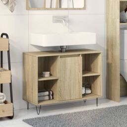 Berkfield Home Bathroom Cabinet Sonoma Oak 80x33x60 cm Engineered Wood in Brown - Size: 80 x 33 x 60 cm - thumbnail 3