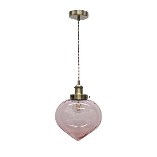First Choice Lighting Layla - Pink Vintage Design Pendant Light with Antique Brass Flex Set - image 1