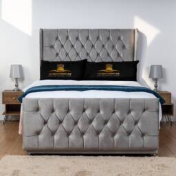 UK Bed Furniture Balamore Wingback Divan Bed with 54Inch Headboard & 2 Drawers Foot End in Grey - Size: Small Double - thumbnail 2