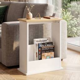 Levede Side Table Slim Storage Magazine Rack Sofa End Table Small Space in Natural - thumbnail 2