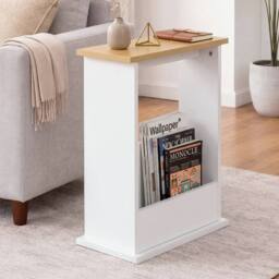 Levede Side Table Slim Storage Magazine Rack Sofa End Table Small Space in Natural - thumbnail 3