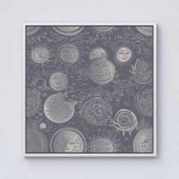 "Warren Reed - Designer Sun & Moon in Grey Framed Canvas in Off-White - Size: W30"" x H30""" - thumbnail 1