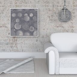 "Warren Reed - Designer Sun & Moon in Grey Framed Canvas in Off-White - Size: W30"" x H30""" - thumbnail 2