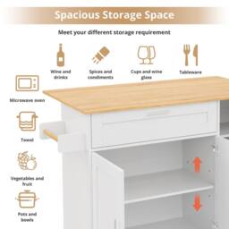 BTM Kitchen Island on Wheels with Spice Rack & Towel Holder in White - thumbnail 8