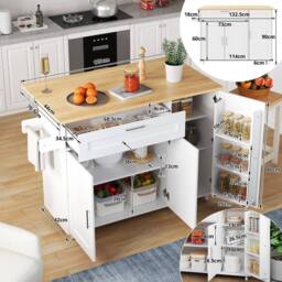 BTM Kitchen Island on Wheels with Spice Rack & Towel Holder in White - thumbnail 5