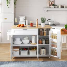 BTM Kitchen Island on Wheels with Spice Rack & Towel Holder in White - thumbnail 3