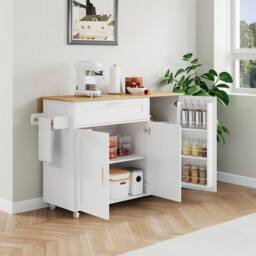 BTM Kitchen Island on Wheels with Spice Rack & Towel Holder in White - thumbnail 4