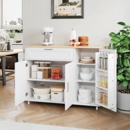 BTM Kitchen Island on Wheels with Spice Rack & Towel Holder in White - thumbnail 2