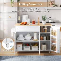 BTM Kitchen Island on Wheels with Spice Rack & Towel Holder in White - thumbnail 7