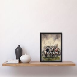 Artery8 Wall Art Print Rugby Mud Bowl Pushing Forward Action Painting For Him Fan Man Cave Art Framed in Beige - Size: A4 - thumbnail 4