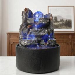 Spector Water Feature Indoor Fountains Rotating Glass Ball LED Light Resin in Grey - thumbnail 3