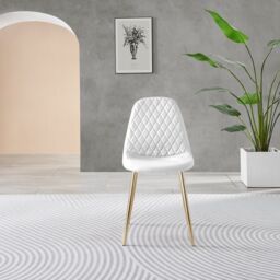 FurnitureboxUK Novara 100cm Round Gold Leg Dining Table & 2 Corona Gold Chairs in White - thumbnail 6