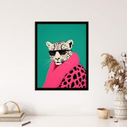 Wee Blue Coo Wall Art Print Fashion Cheetah Vibrant Teal Hot Pink Colour Block Fun Bold Animal Portrait Art Framed - Size: A4 - thumbnail 4