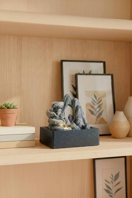 Garden Sanctuary Tabletop Waterfall Fountain with LED Lighting in Grey - image 1