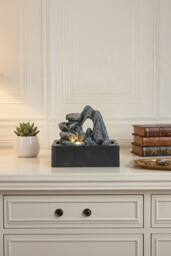 Garden Sanctuary Tabletop Waterfall Fountain with LED Lighting in Grey - thumbnail 2