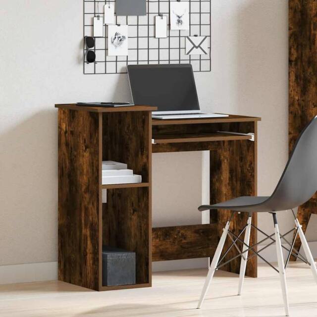Berkfield Home Decorative Desk with Shelves Smoked Oak 84x40x78 cm Engineered Wood in Brown - Size: 84 x 40 x 78 cm - image 1