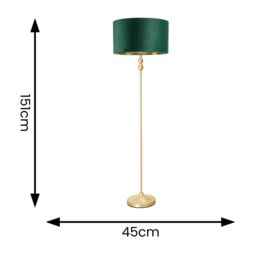 ValueLights Maggie Gold Candlestick Floor Lamp with Velvet with Gold Inner Lamp Shade in Bottle Green - thumbnail 4