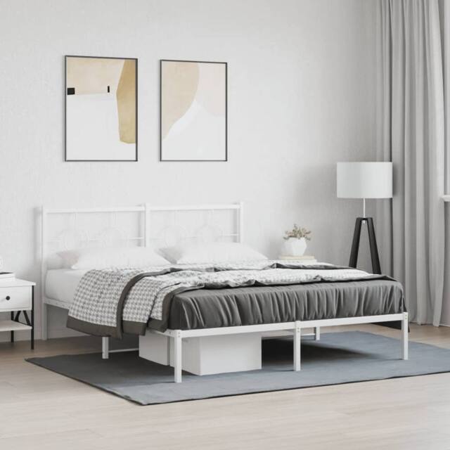Berkfield Home Metal Bed Frame without Mattress with Headboard White 160x200cm - Size: 160x200 cm - image 1