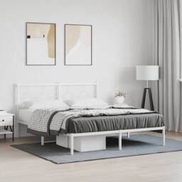 Berkfield Home Metal Bed Frame without Mattress with Headboard White 160x200cm - Size: 160x200 cm - thumbnail 1