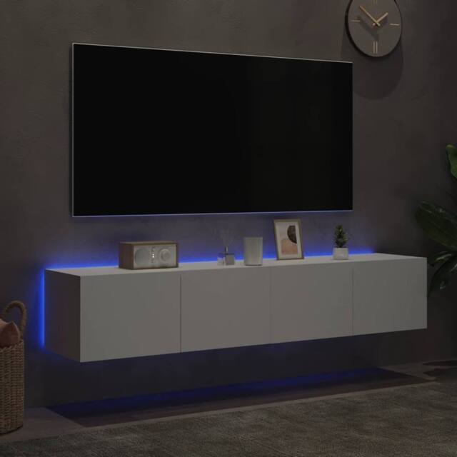 Berkfield Home TV Wall Cabinets with LED Lights 2 pcs White 80x35x31 cm - Size: 80 x 35 x 31 cm - image 1