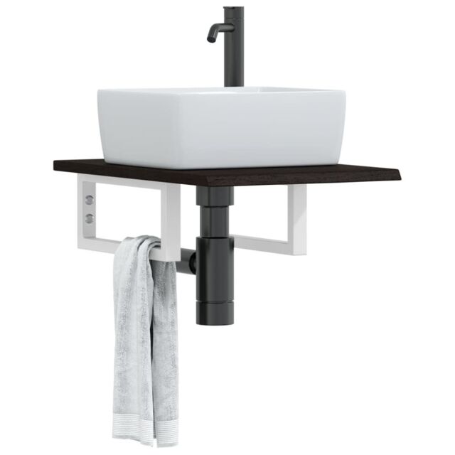 Berkfield Home Basin Shelf Wall Mounted Steel & Solid Wood Oak in Brown - image 1